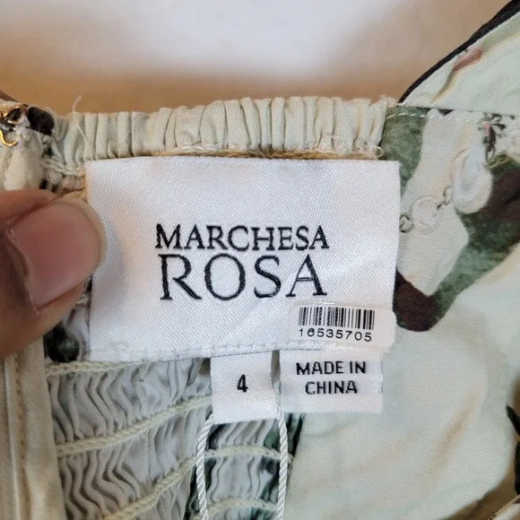 MARCHESA ROSA Womens Marilla Cotton Dress Size 4 Floral Maxi Sundress Beige - Picture 6 of 13